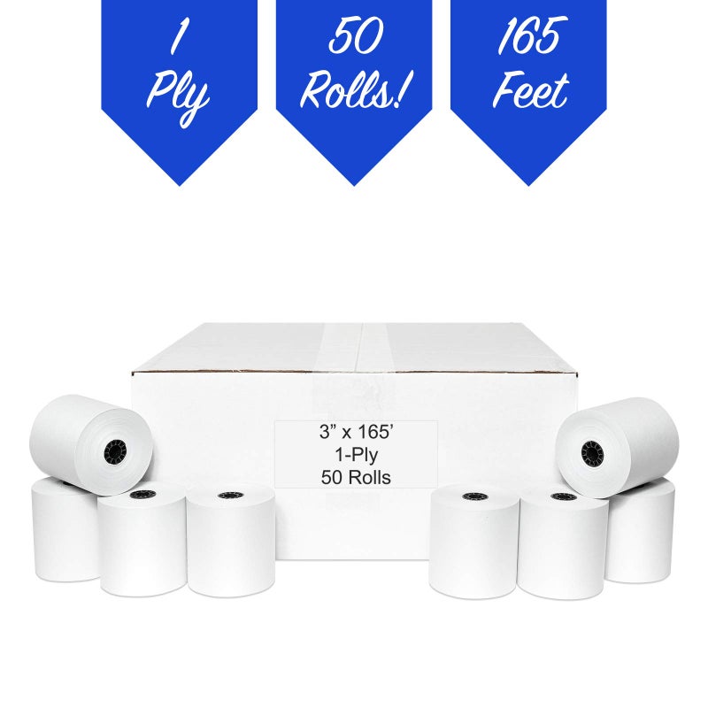 PosPaperRoll 3" x 165' CASH REGISTER ROLLS,1 PLY BOND PRINTER POS PAPER ROLL 50 ROLLS/CASE (Double Solid Core) - Image 4